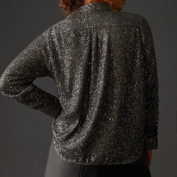 Anthropologie Remie Sequin Button Down Slate Gray Size Small Excellent Condition - Picture 3 of 10